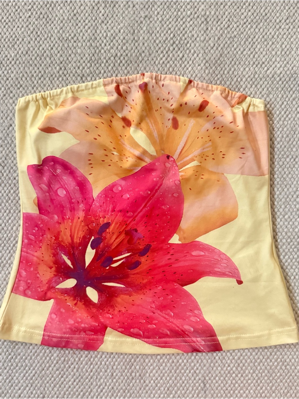 Floral Strapless Tube Top - Yellow with Pink Blossom